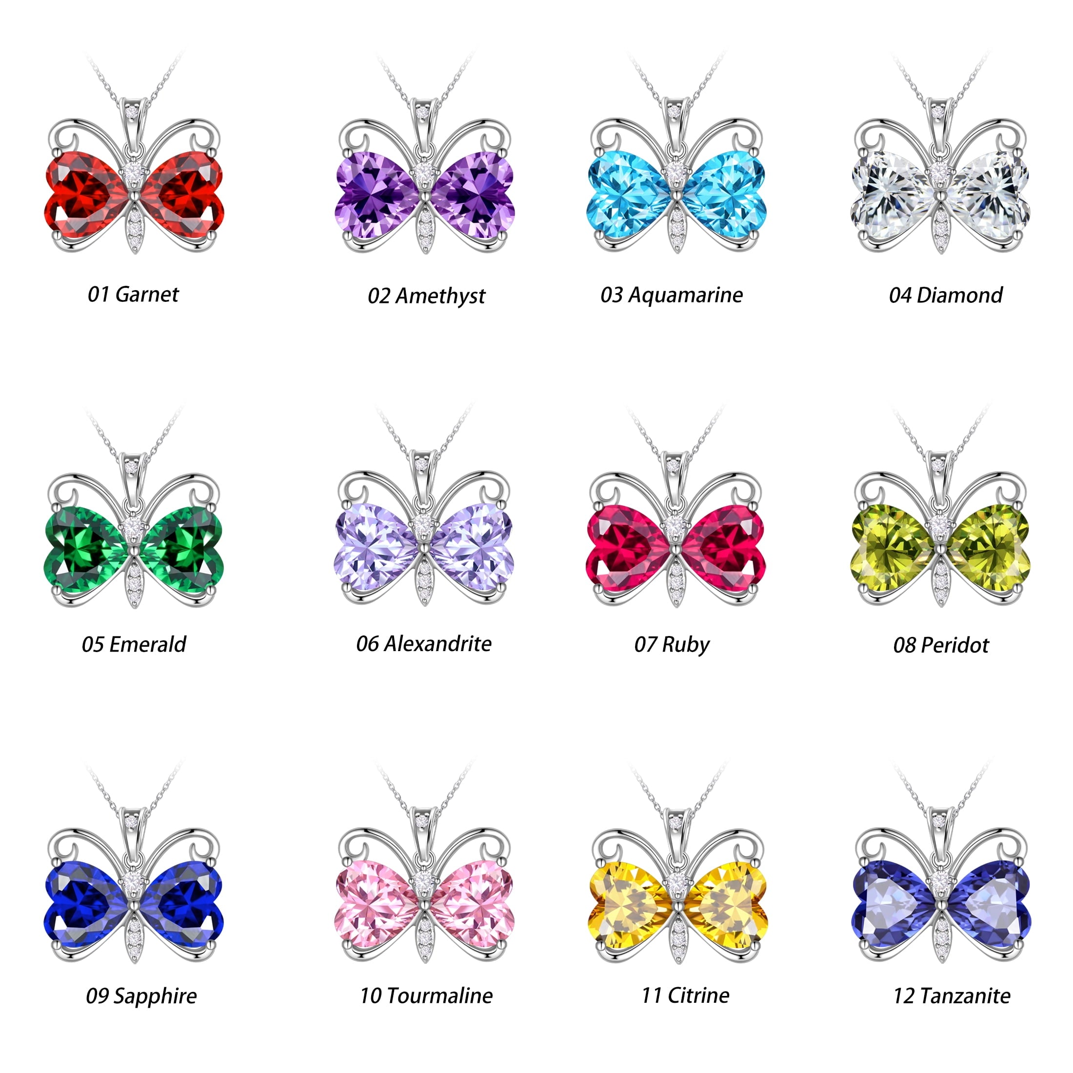 Women Purple Butterfly Necklace Heart June Birthstone Necklace Alexandrite CZ Silver Plated Pendant Jewelry Birthday Mother's Day Gift for Mom - Aurora Tears