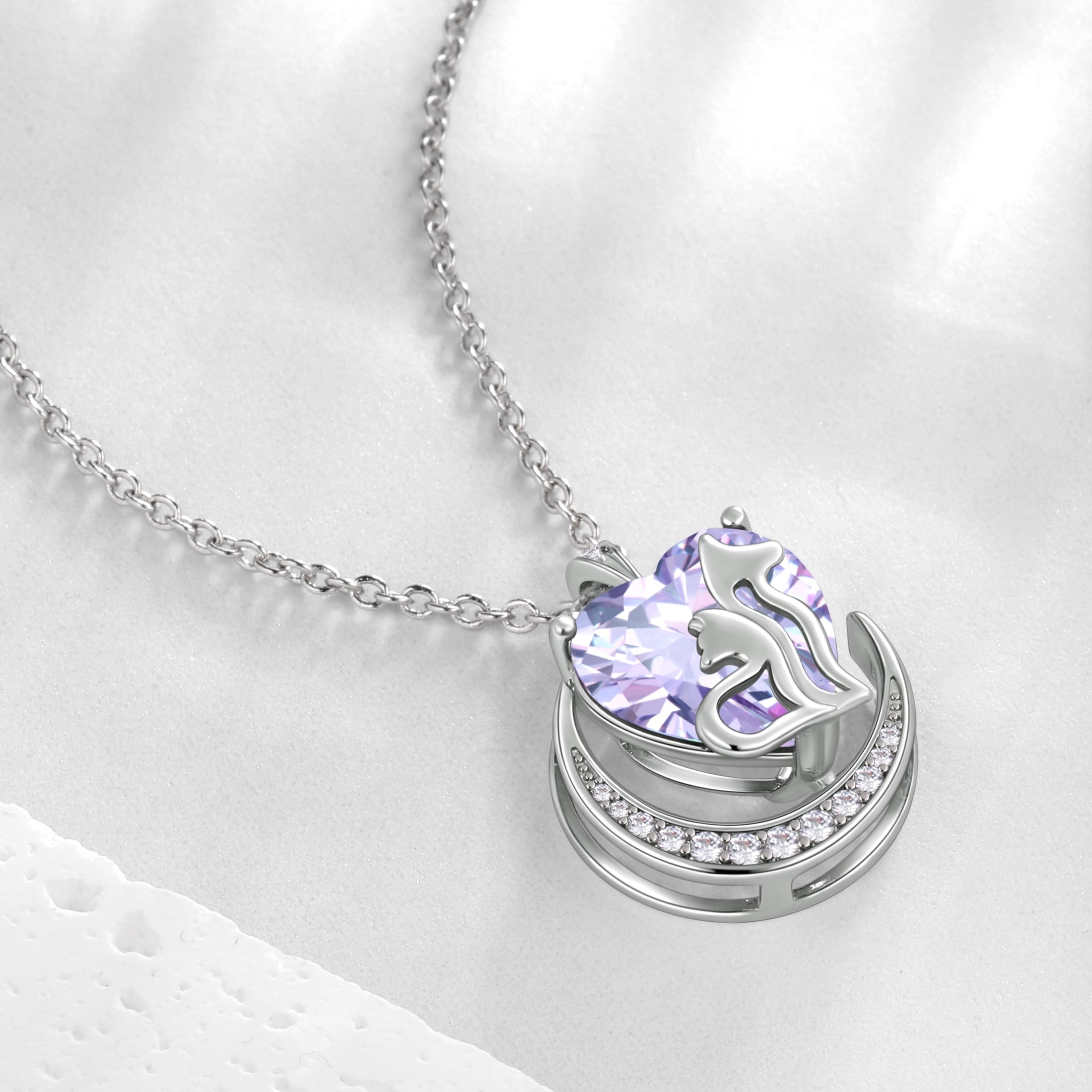 Women Animal Cat Dog Necklace Purple Heart June Birthstone Charm Alexandrite Crystal Pendant Jewelry Birthday Gift for Mother Wife Daughter Pet Lover - Aurora Tears