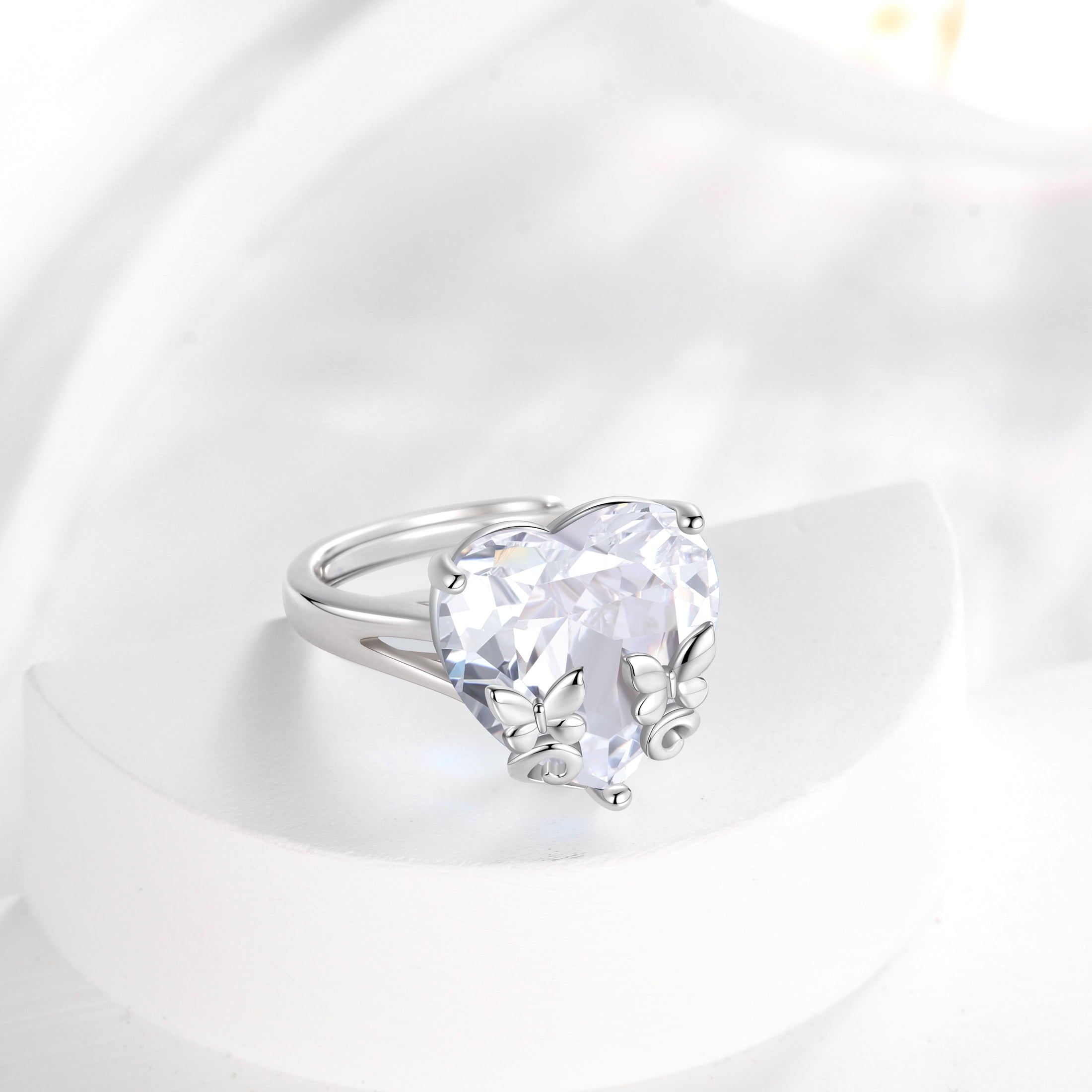 9Ct Women Heart Ring 925 Sterling Silver Butterfly April Birthstone Diamond Crystal Solitaire Ring Bridal Jewelry Birthday Gift - Aurora Tears