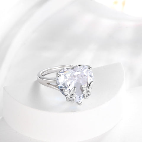9Ct Women Heart Ring 925 Sterling Silver Butterfly April Birthstone Diamond Crystal Solitaire Ring Bridal Jewelry Birthday Gift - Aurora Tears
