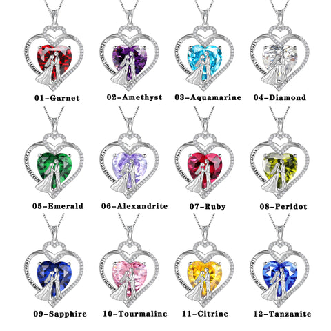 Couple Necklace for Women 925 Sterling Silver Heart April Birthstone Pendant Engraved Wedding Engagement Jewelry Valentines Day Gift for Her Wife Bride Girlfriend - Aurora Tears