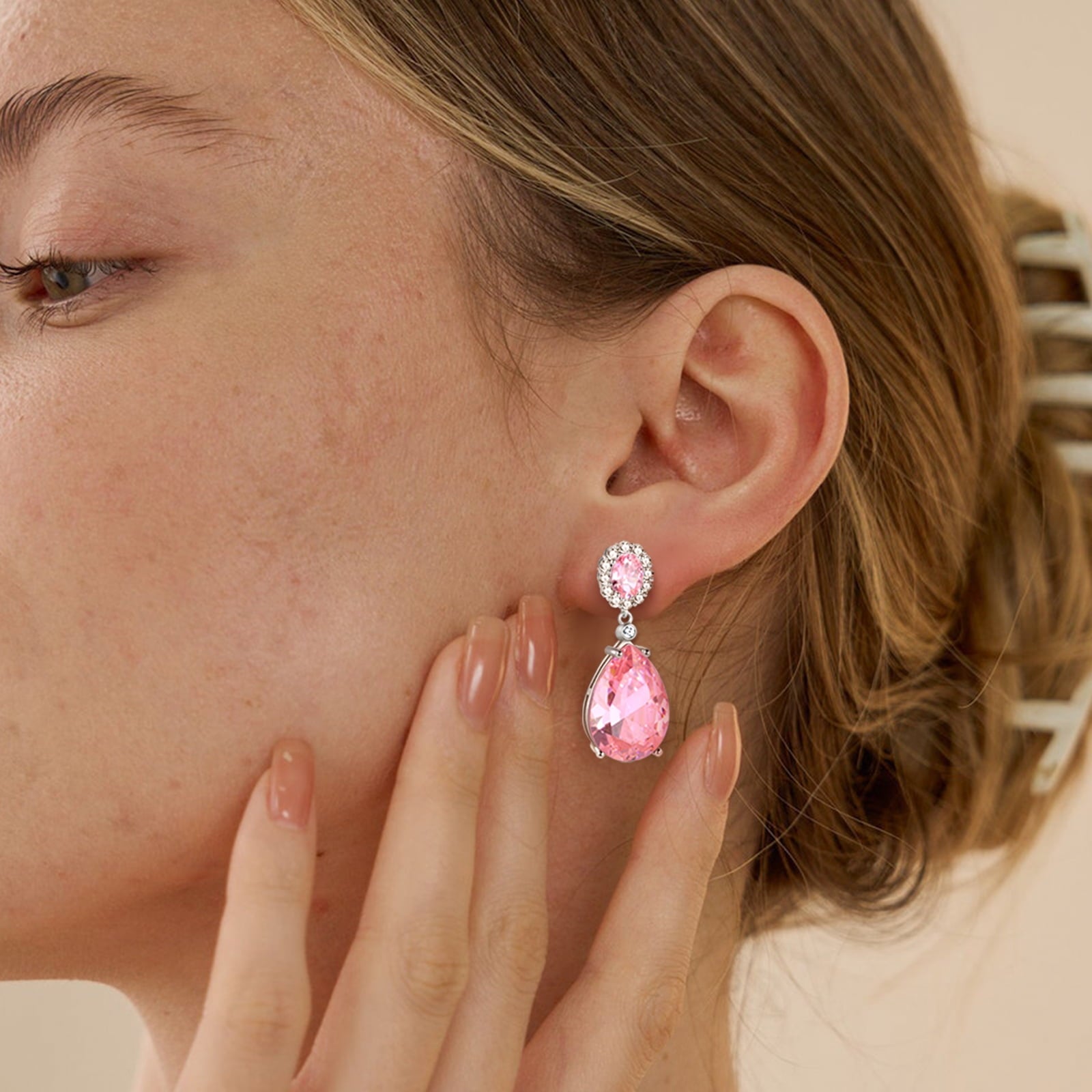 10Ct Pink Women Dangle Earrings Teardrop October Birthstone Tourmaline Earring Jewelry 925 Sterling Silver Mom Birthday Christmas Valentine's Day Gift - Aurora Tears