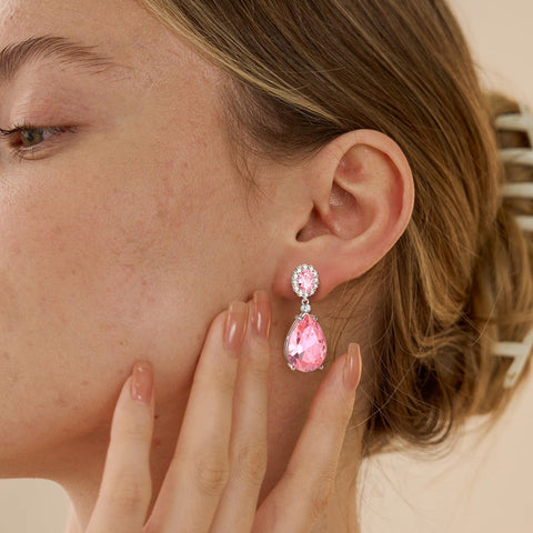 10Ct Pink Women Dangle Earrings Teardrop October Birthstone Tourmaline Earring Jewelry 925 Sterling Silver Mom Birthday Christmas Valentine's Day Gift - Aurora Tears