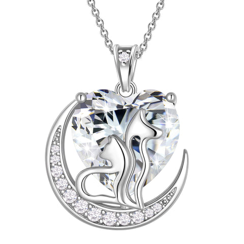 Collar con colgante de gato y perro para mujer, con forma de corazón y piedra natal, ideal como regalo para amantes de las mascotas.