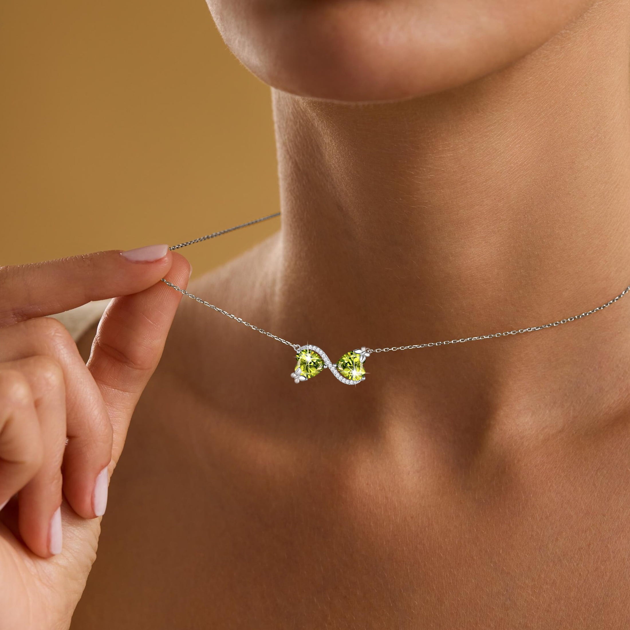 Women Infinity Heart Butterfly Necklace August Birthstone Necklace Peridot Green Pendant Jewelry Valentines Birthday Gifts for Mother Daughter - Aurora Tears