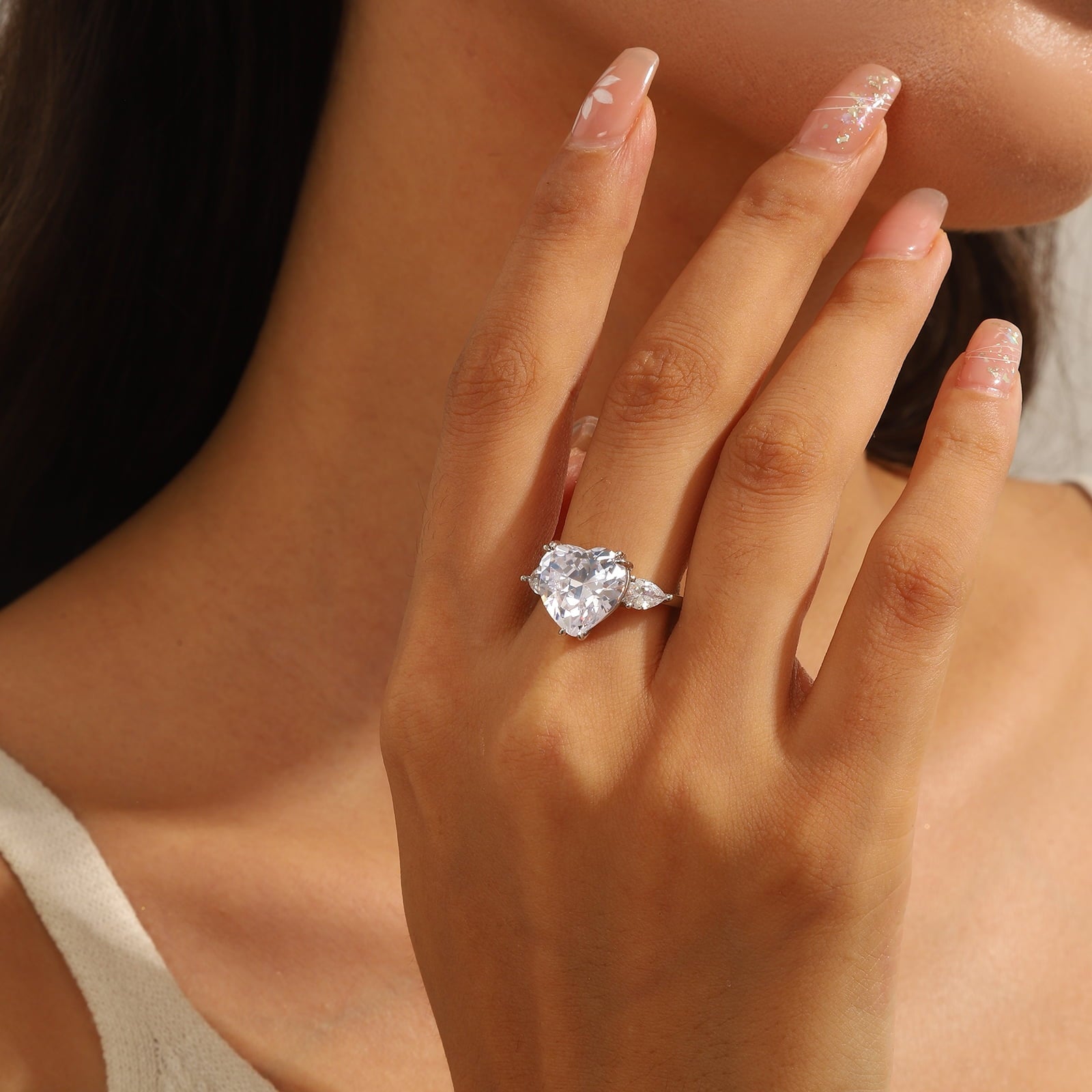 6Ct Women Heart Engagement Ring 925 Sterling Silver April Birthstone Ring Diamond Crystal Promise Wedding Bridal Jewelry Gifts - Aurora Tears