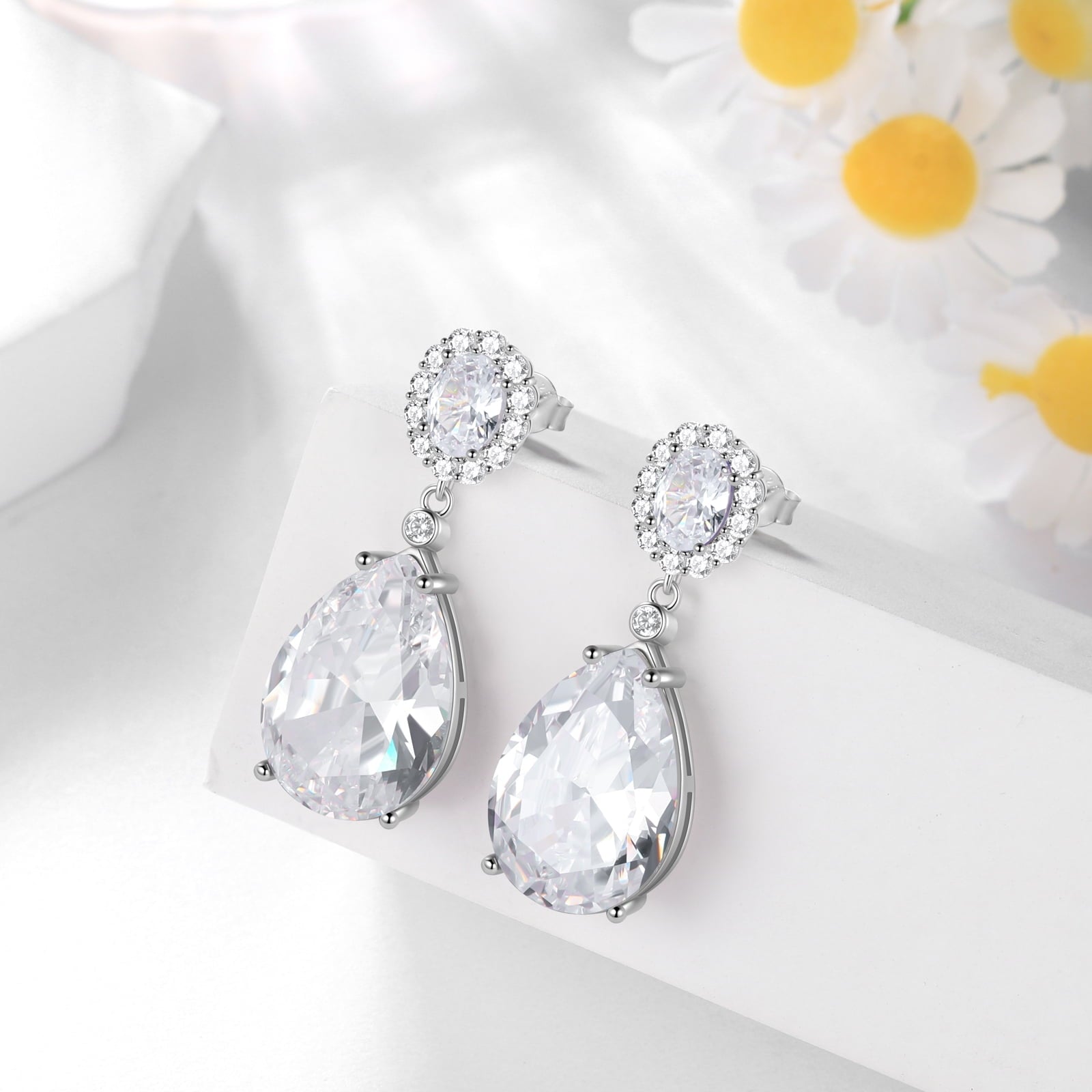 10Ct Women Dangling Teardrop Earrings 925 Sterling Silver April Birthstone Diamond Earring Wedding Bridal Jewelry Mother's Day Gift - Aurora Tears