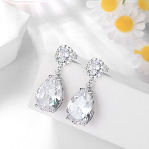 10Ct Women Dangling Teardrop Earrings 925 Sterling Silver April Birthstone Diamond Earring Wedding Bridal Jewelry Mother's Day Gift - Aurora Tears