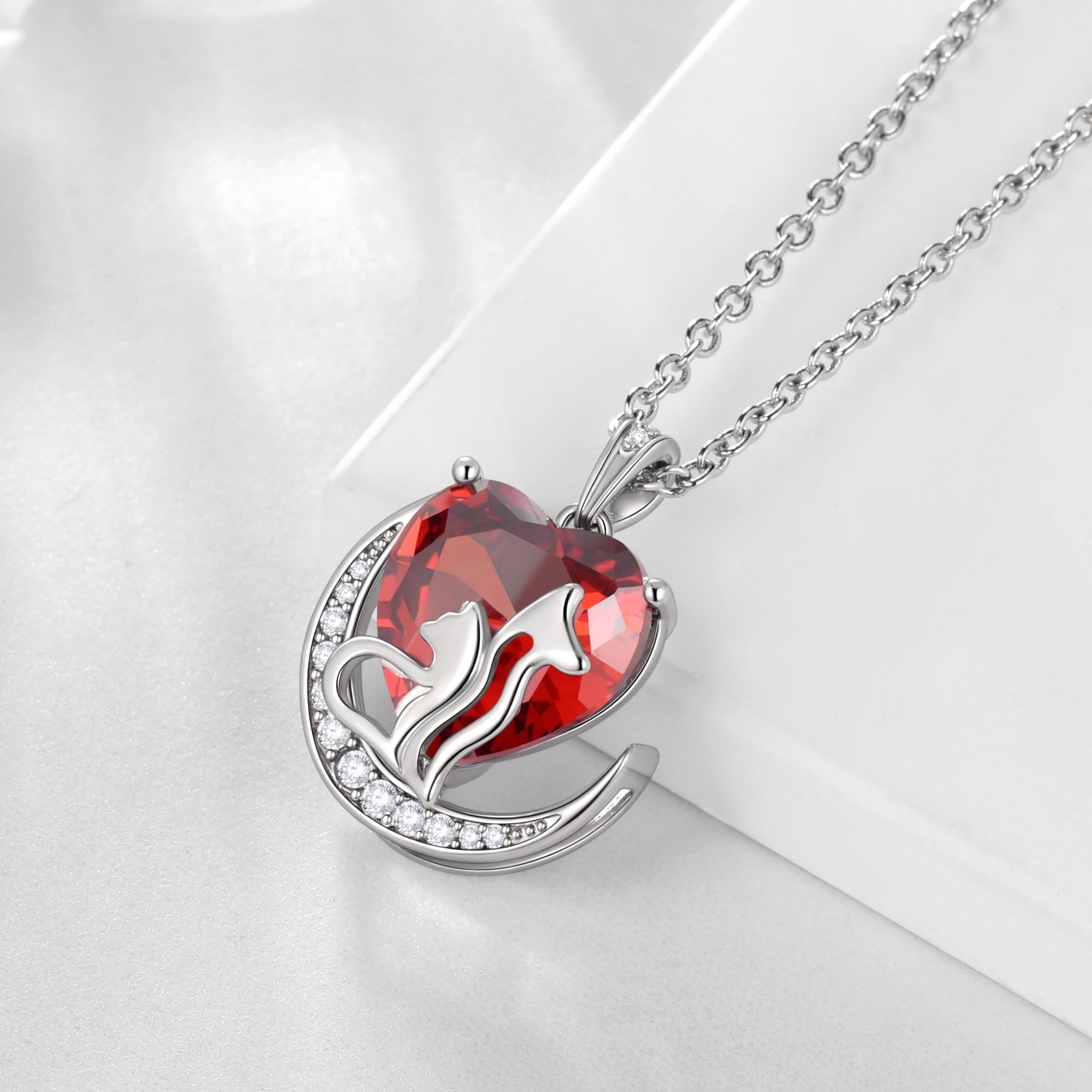 Women Animal Cat and Dog Necklace Red Heart January Birthstone Charm Garnet Pendant Jewelry Birthday Christmas Mother's Day Gift for Daughter Pet Lovers - Aurora Tears