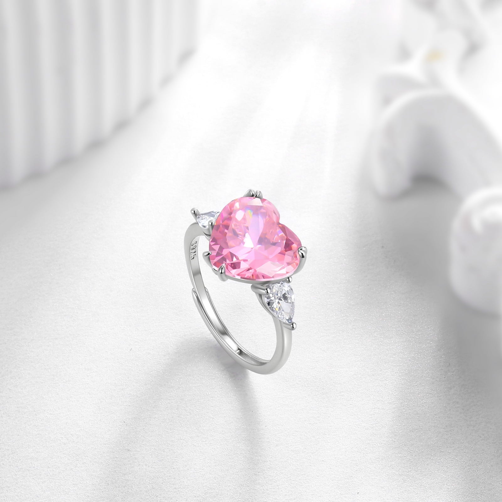 6Ct Women Heart Pink Tourmaline Ring 925 Sterling Silver October Birthstone Rings Jewelry Mother Wedding Birthday Valentine's Day Gift - Aurora Tears