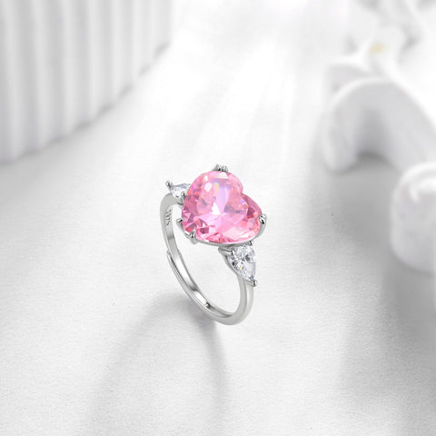 6Ct Women Heart Pink Tourmaline Ring 925 Sterling Silver October Birthstone Rings Jewelry Mother Wedding Birthday Valentine's Day Gift - Aurora Tears