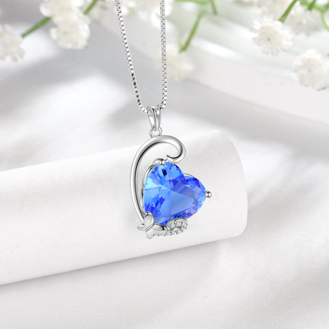 December Birthstone Necklace for Women,925 Sterling Silver Butterfly Heart Necklace Pendant Tanzanite Jewelry Mother Christmas Birthday Gift - Aurora Tears