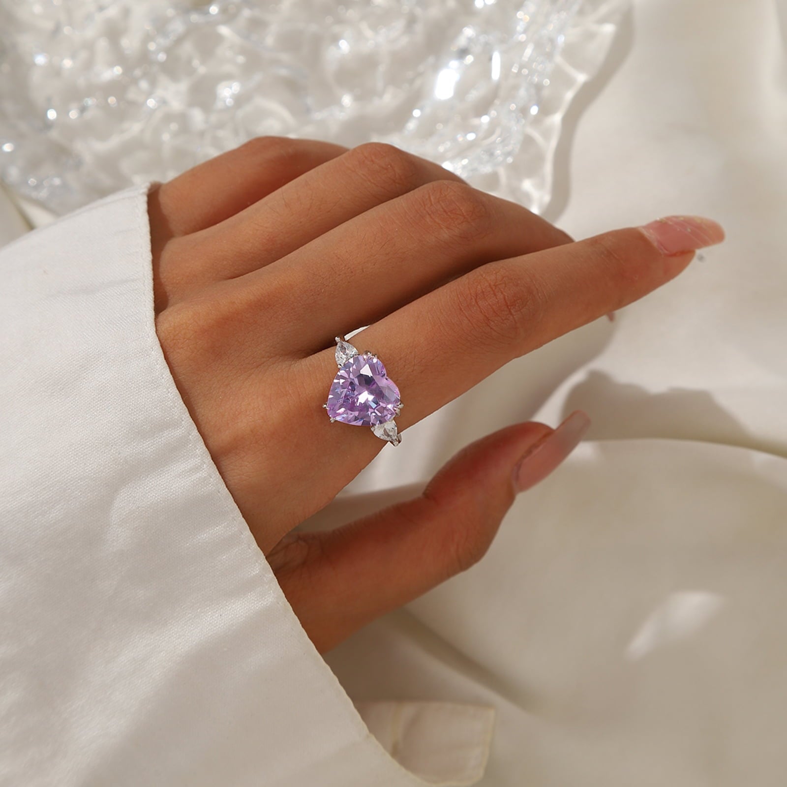 6Ct Heart Women Rings 925 Sterling Silver June Birthstone Alexandrite Band Jewelry Mother Grandma Birthday Valentine's Day Gift - Aurora Tears