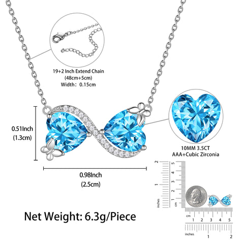 Women Infinity Heart Butterfly Necklace March Birthstone Necklace Aquamarine Blue Pendant Jewelry Wife Birthday Mother's Day Gift for Her - Aurora Tears