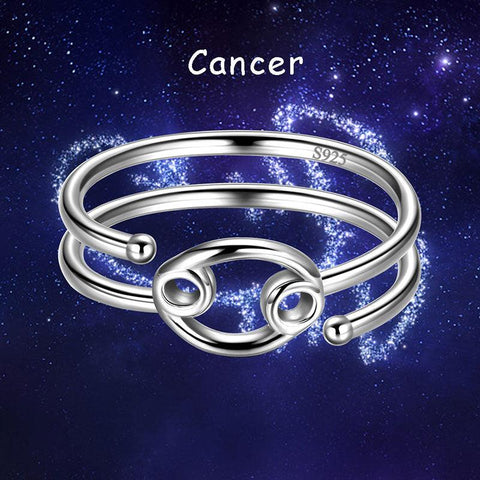 Cancer Zodiac Open Rings 925 Sterling Silver Aurora Tears Jewelry