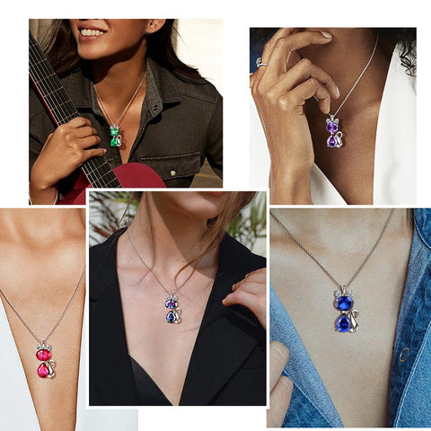 Cat Necklace Birthstone Pendant Women Jewelry Gifts 925 Sterling Silver