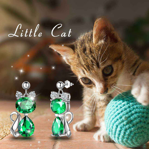 Gatto portafortuna maggio smeraldo orecchini donne ragazze gioielli regalo di compleanno argento sterling
