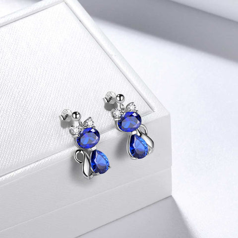 Pietra portafortuna del gatto Settembre Orecchini con zaffiro Gioielli da donna per ragazze Regalo di compleanno Argento sterling