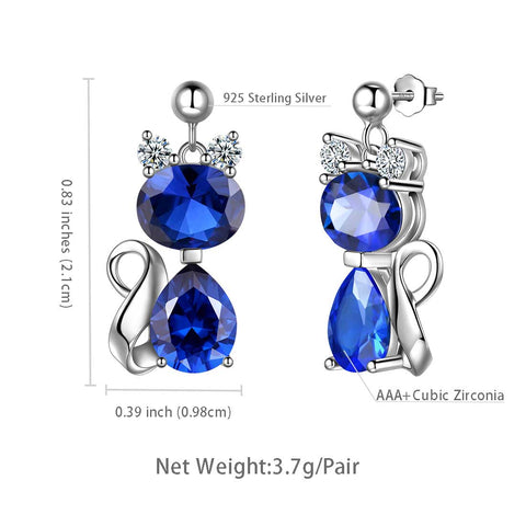 Pietra portafortuna del gatto Settembre Orecchini con zaffiro Gioielli da donna per ragazze Regalo di compleanno Argento sterling