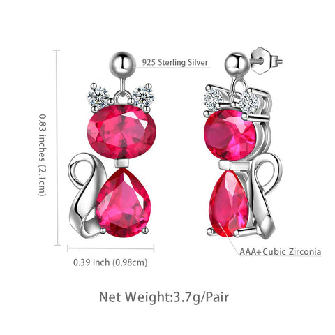 Boucles d'oreilles chat pierre de naissance juillet rubis femmes filles bijoux cadeau d'anniversaire en argent sterling