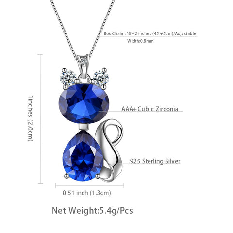 Collar de zafiro con piedra natal de gato, joyería para mujeres y niñas, regalo de cumpleaños, plata de ley