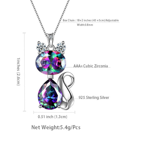 Cat Necklace Birthstone Pendant Women Jewelry Gifts 925 Sterling Silver