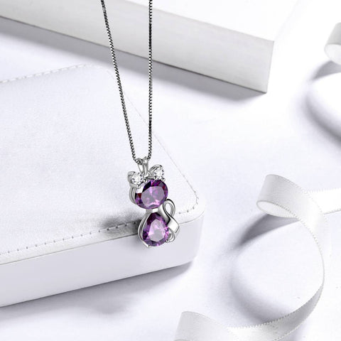 Katze Geburtsstein Februar Amethyst Halskette Damen Mädchen Schmuck Geburtstagsgeschenk Sterling Silber