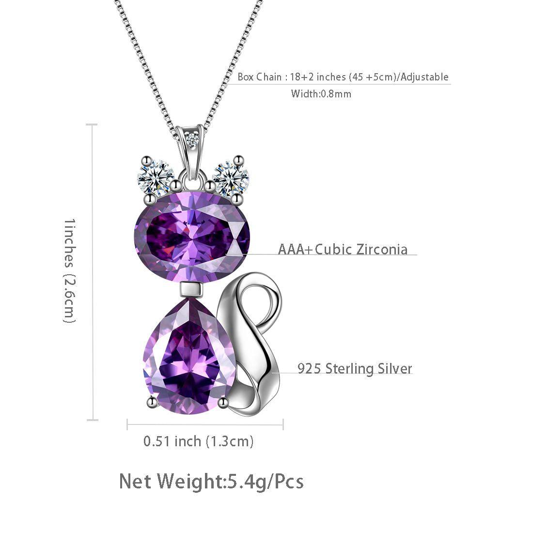 Cat Necklace Birthstone Pendant Women Jewelry Gifts 925 Sterling Silver - Aurora Tears