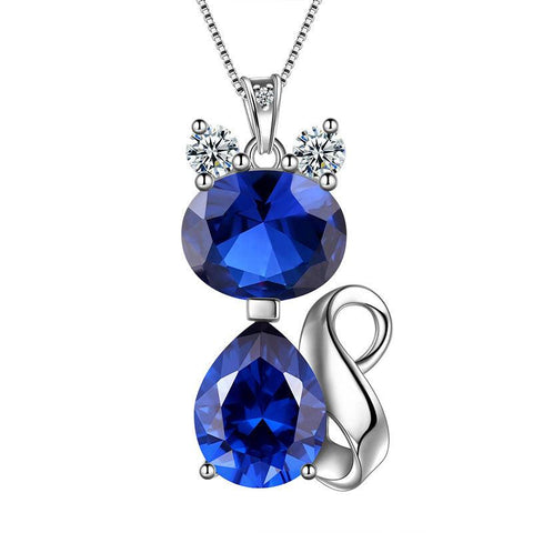 Cat Necklace Birthstone Pendant Women Jewelry Gifts 925 Sterling Silver - Aurora Tears