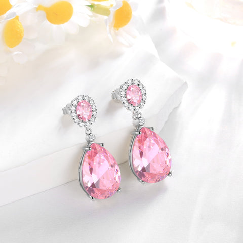 10Ct Pink Women Dangle Earrings Teardrop October Birthstone Tourmaline Earring Jewelry 925 Sterling Silver Mom Birthday Christmas Valentine's Day Gift - Aurora Tears