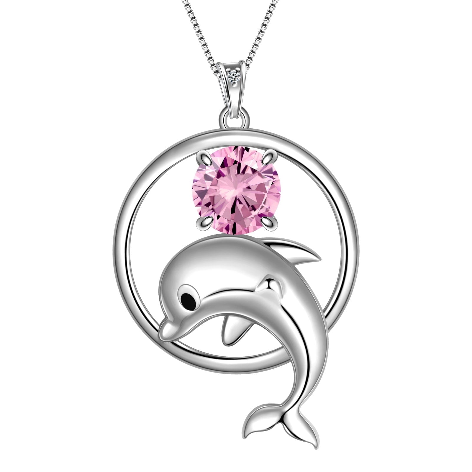 Juwaliy 925 Sterling Silver Cute Dolphin Necklace for Women Birthstone Pendant Sea Animal Jewelry Gifts - Aurora Tears