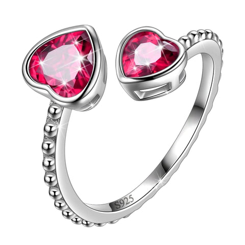 Women Double Love Hearts Birthstone Ring Girls Birthsday Gift 925 Sterling Silver