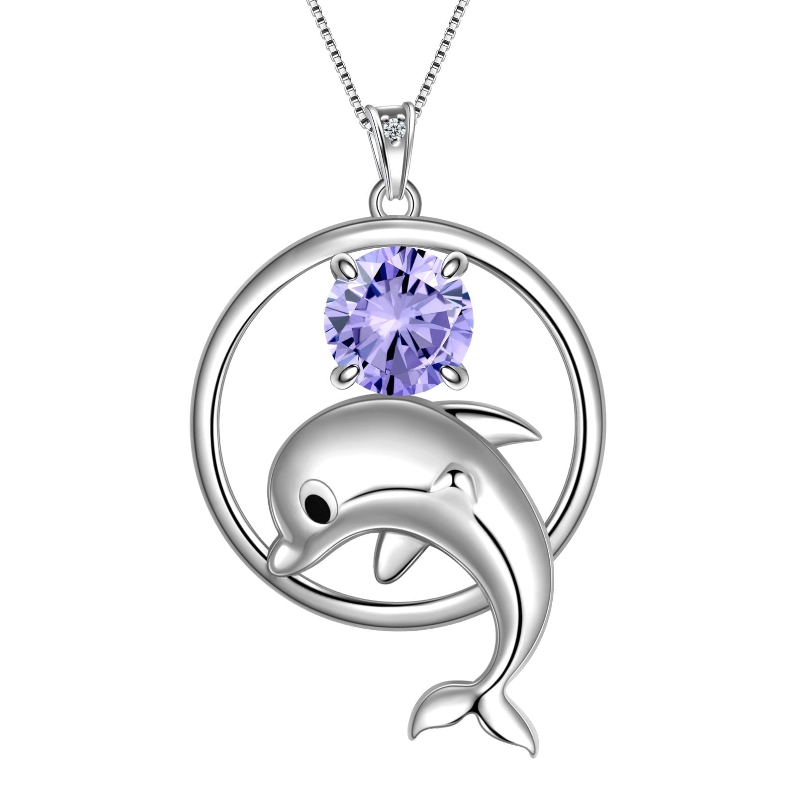 Juwaliy 925 Sterling Silver Cute Dolphin Necklace for Women Birthstone Pendant Sea Animal Jewelry Gifts - Aurora Tears
