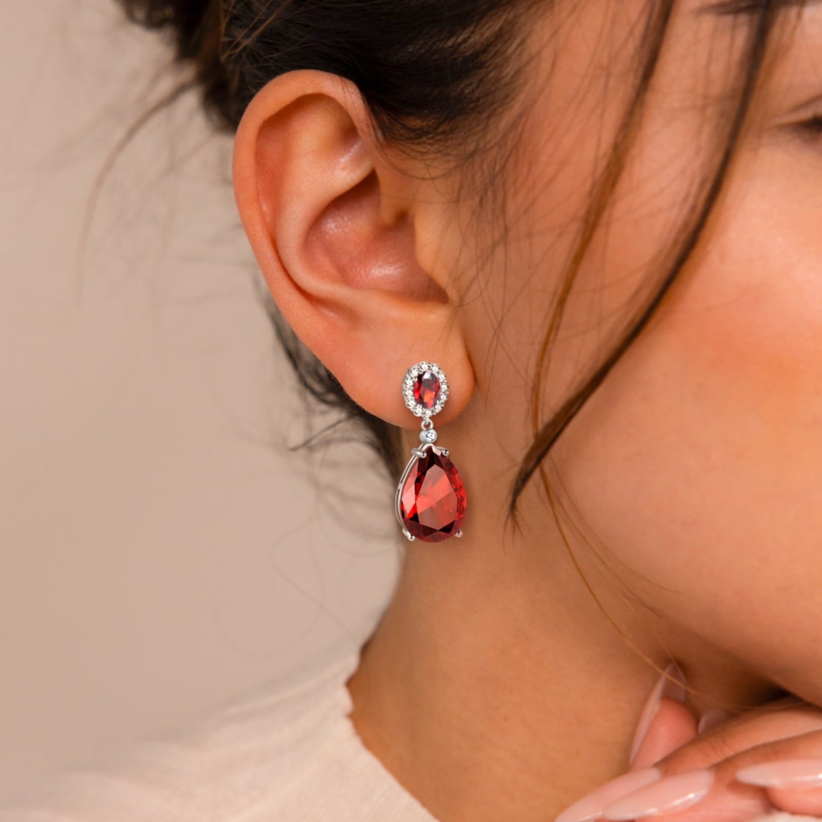 10Ct Teardrop Dangle Earring Women Garnet January Birthstone Earring Jewelry 925 Sterling Silver Mom Grandma Christmas Valentine Birthday Gift - Aurora Tears