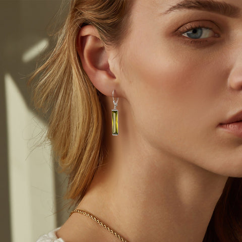 925 Sterling Silver Women Earrings Dangle Leverback Earrings August Birthstone Peridot CZ Jewelry Birthday Mother's Day Gift - Aurora Tears