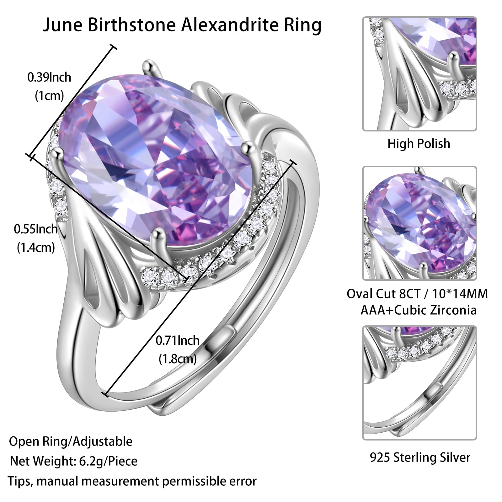 8Ct Birthstone Women Ring 925 Sterling Silver Halo Oval Alexandrite Ring Band Jewelry June Birthday Mom Grandma Mother's Day Gifts - Aurora Tears