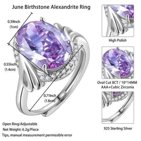 8Ct Birthstone Women Ring 925 Sterling Silver Halo Oval Alexandrite Ring Band Jewelry June Birthday Mom Grandma Mother's Day Gifts - Aurora Tears