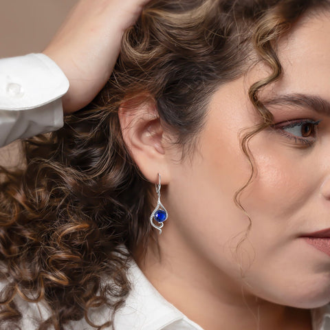 Women Blue Sapphire Dangle Earrings September Birthstone Sterling Silver Earring Leverback Tail Jewelry Mom Christmas Birthday Valentines Mothers Day Gift for Her - Aurora Tears