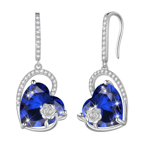 Boucles d'oreilles pendantes en argent sterling pour femmes, motif cœur, pierre de naissance, cristal, rose, bijoux pour filles, cadeau d'anniversaire, de Saint-Valentin et de Noël