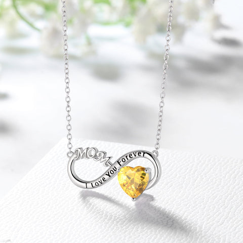 Women Infinity Heart Mother Necklace November Birthstone Citrine Yellow Pendant 925 Sterling Silver Jewelry Grandma Birthday Christmas Mother's Day Gift from Daughter/Son - Aurora Tears