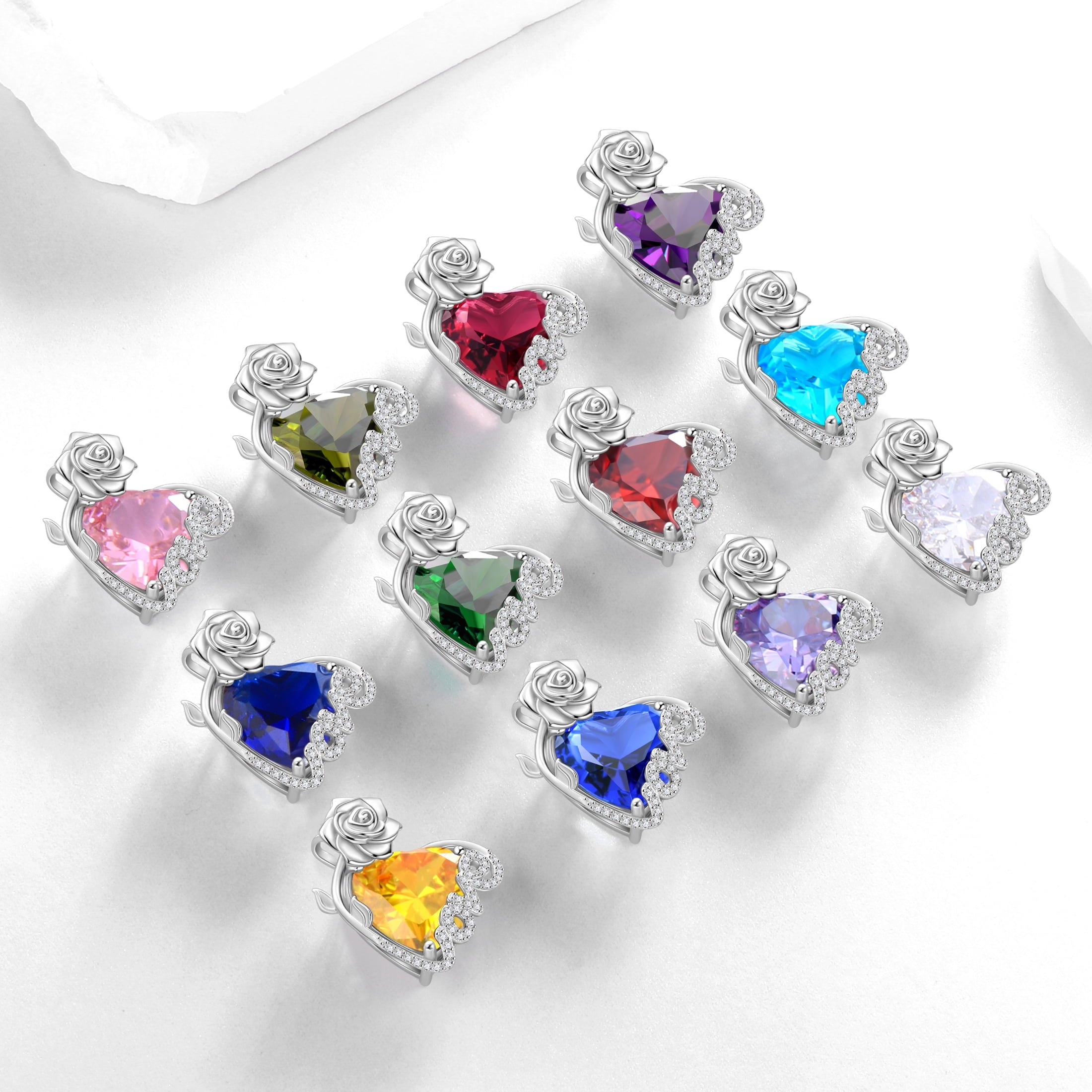 15MM Rose Heart Women Necklace November Birthstone 925 Sterling Silver Love Flower Pendant Yellow Citrine Jewelry Mom Christmas Birthday Valentines Gift - Aurora Tears