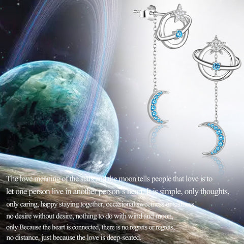 Damen-Ohrringe mit himmlischem Mond und Stern, Erde, Planet, Grils-Schmuck
