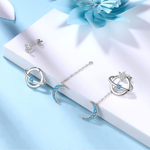 Damen-Ohrringe mit himmlischem Mond und Stern, Erde, Planet, Grils-Schmuck