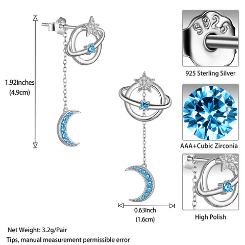 Damen-Ohrringe mit himmlischem Mond und Stern, Erde, Planet, Grils-Schmuck
