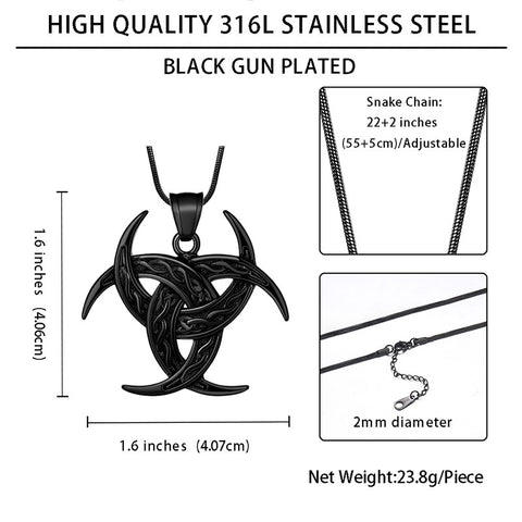 Celtic Knot Necklace Viking Pendant Triple Odin Horn Crescent Moon - Necklaces - Aurora Tears