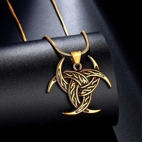 Collana da uomo con nodo celtico Gioielli con ciondolo vichingo Triplo corno di Odino Luna crescente