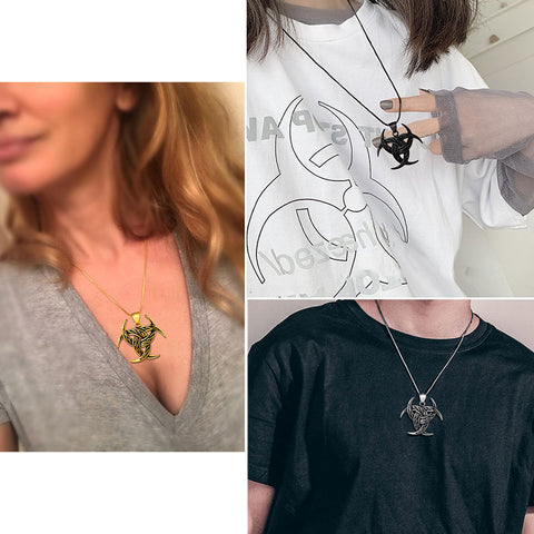 Celtic Knot Necklace Viking Pendant Triple Odin Horn Crescent Moon - Necklaces - Aurora Tears