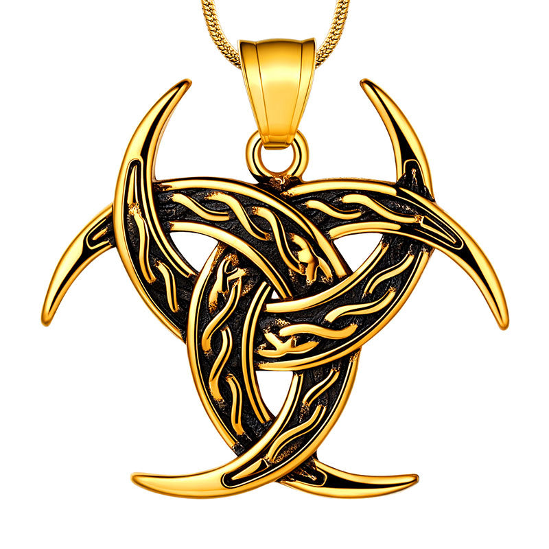 Celtic Knot Necklace Viking Pendant Triple Odin Horn Crescent Moon - Necklaces - Aurora Tears