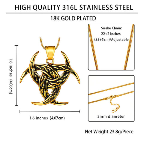 Celtic Knot Necklace Viking Pendant Triple Odin Horn Crescent Moon - Necklaces - Aurora Tears