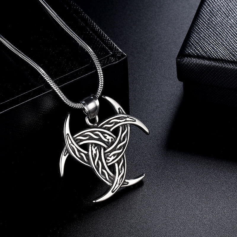 Celtic Knot Necklace Viking Pendant Triple Odin Horn Crescent Moon - Necklaces - Aurora Tears